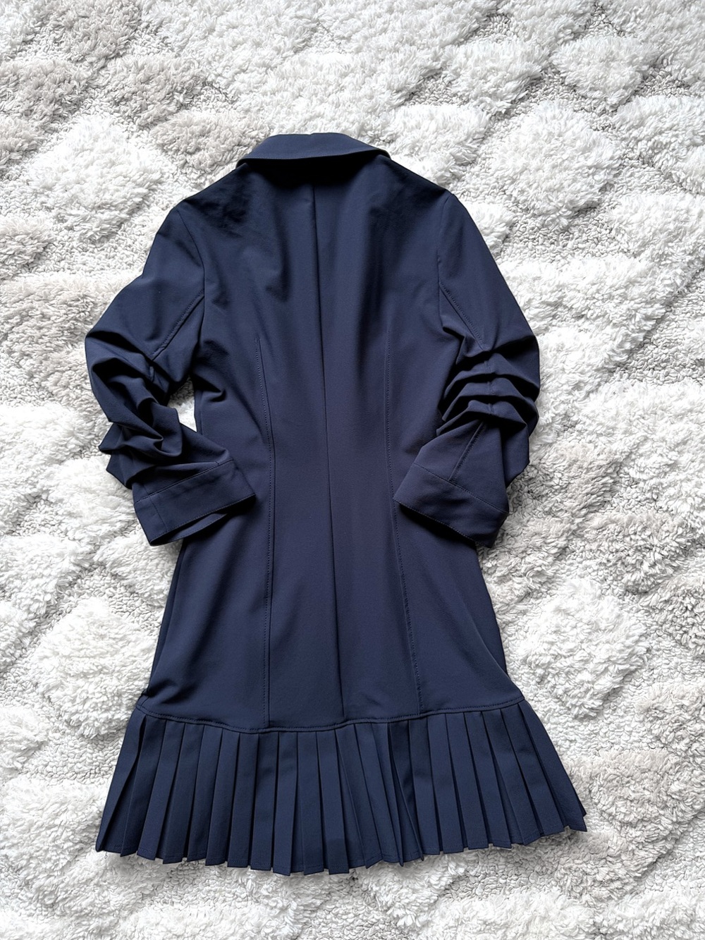 $425 Cinq à Sept Lucilla Drop Waist Pleated Hem Navy Shirt Dress 0 - Picture 10 of 10